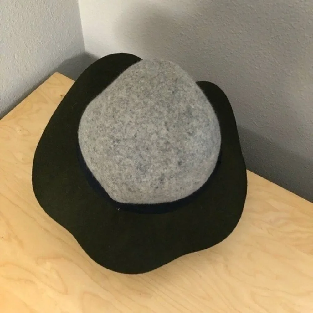 Boho Wool Ribbon Tie Floppy Brim Bucket Hat Women's One Size Gray Green